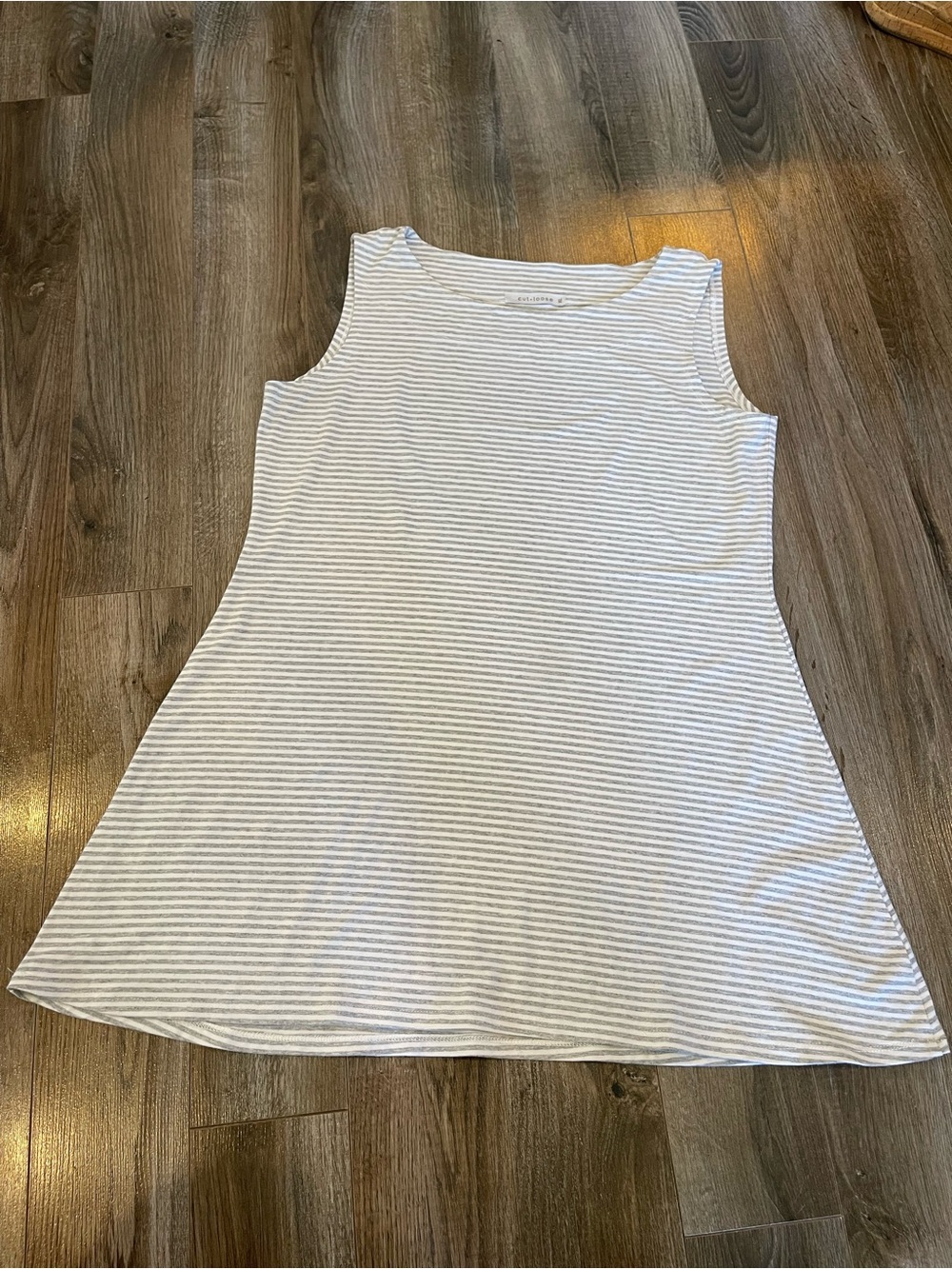 Cut Loose XL Grey White Stripe A-Line Sleeveless Knit Tunic Top